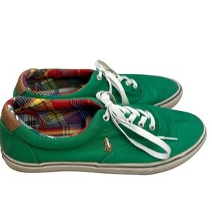 Polo Men’s Green sneakers with embroidered polo and plaid inside Size 11.5